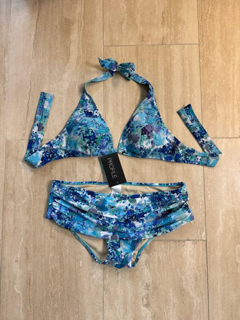Profile Bikini w/ NWT bottoms, blue/ green/ aqua/ purple, sz 10